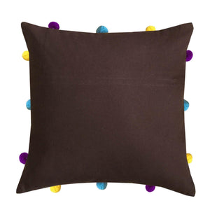 Lushomes French Roast Cushion Cover with Colorful pom poms (Single pc, 12 x 12”) - Lushomes
