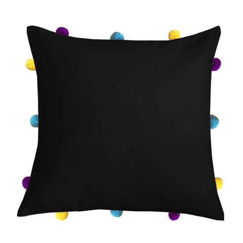 Lushomes Pirate Black Cushion Cover with Colorful pom poms (Single pc, 12 x 12”) - Lushomes