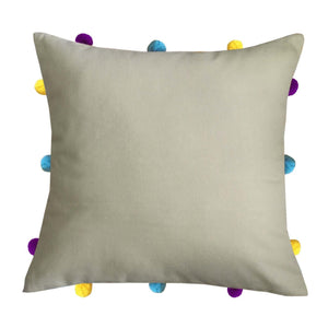 Lushomes Sand Cushion Cover with Colorful pom poms (Single pc, 12 x 12”) - Lushomes