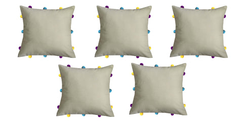 Lushomes Sand Cushion Cover with Colorful pom poms (5 pcs, 12 x 12”) - Lushomes