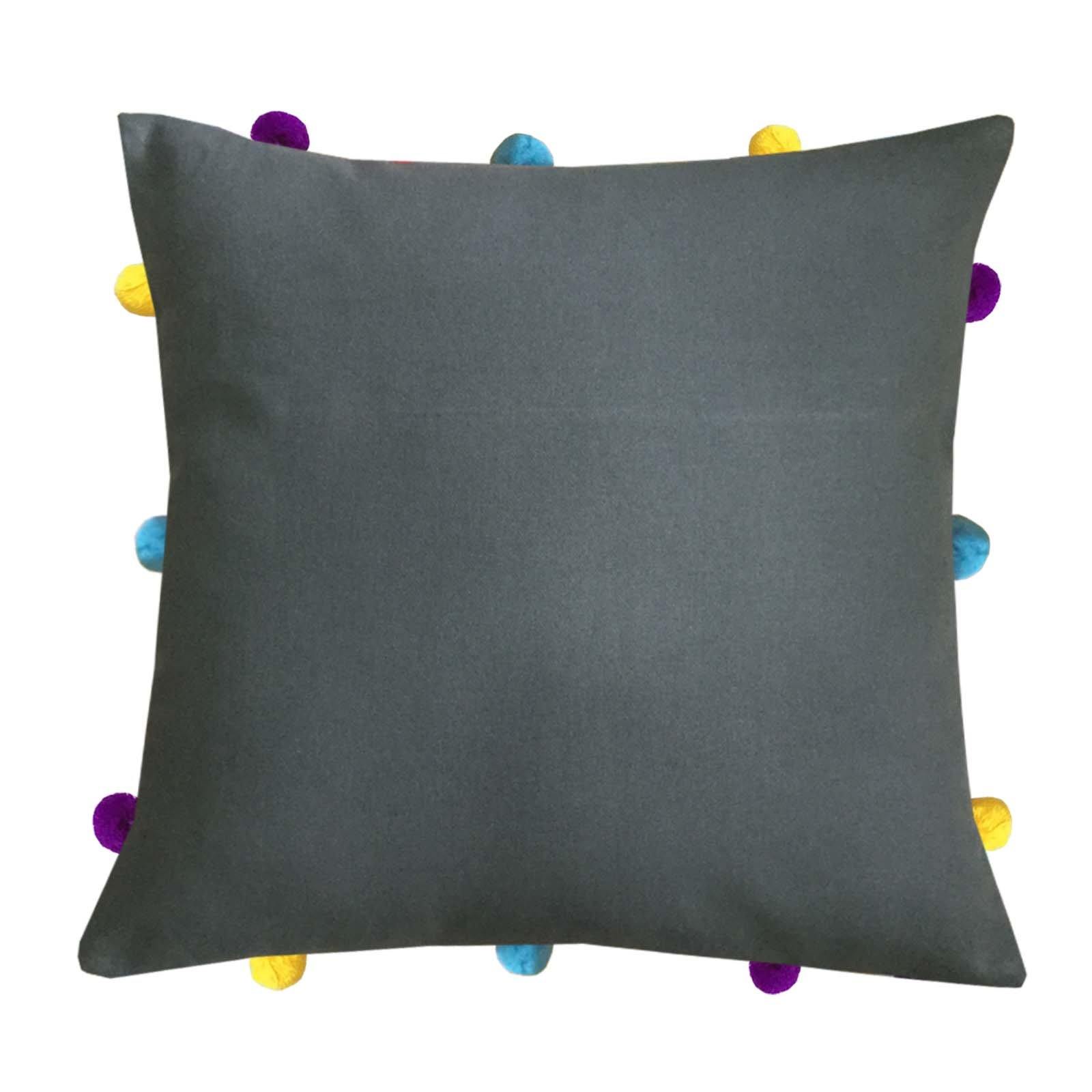 Lushomes Sedona Sage Cushion Cover with Colorful pom poms (Single pc, 12 x 12”) - Lushomes