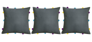 Lushomes Sedona Sage Cushion Cover with Colorful pom poms (3 pcs, 12 x 12”) - Lushomes