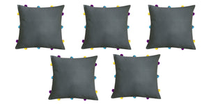 Lushomes Sedona Sage Cushion Cover with Colorful pom poms (5 pcs, 12 x 12”) - Lushomes