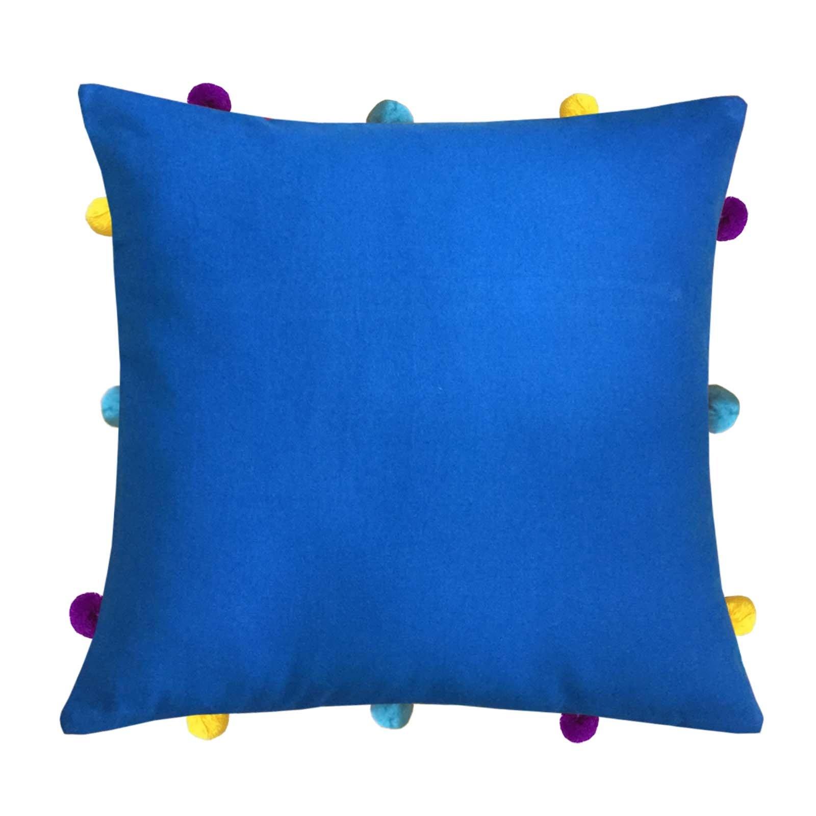 Lushomes Sky Diver Cushion Cover with Colorful pom poms (Single pc, 12 x 12”) - Lushomes