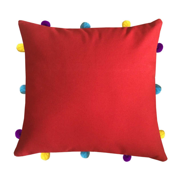 Lushomes Tomato Cushion Cover with Colorful pom poms (Single pc, 12 x 12”) - Lushomes
