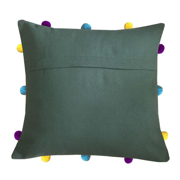 Lushomes Vineyard Green Cushion Cover with Colorful pom poms (5 pcs, 12 x 12”) - Lushomes
