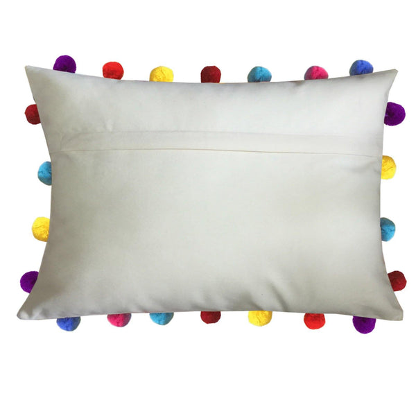 Lushomes Ecru Cushion Cover with Colorful Pom poms (5 pcs, 14 x 20”) - Lushomes