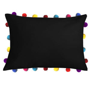 Lushomes Pirate Black Cushion Cover with Colorful Pom poms (Single pc, 14 x 20”) - Lushomes