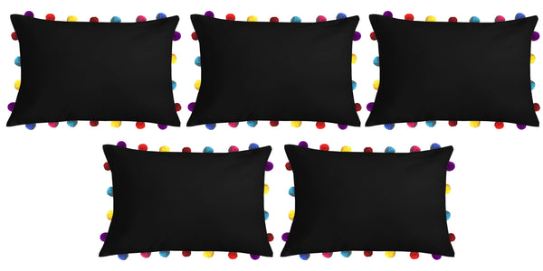 Lushomes cushion cover 14x20, boho cushion covers, sofa pillow cover, cushion covers with tassels, cushion cover with pom pom (14x20 Inches, Set of 1, Black )