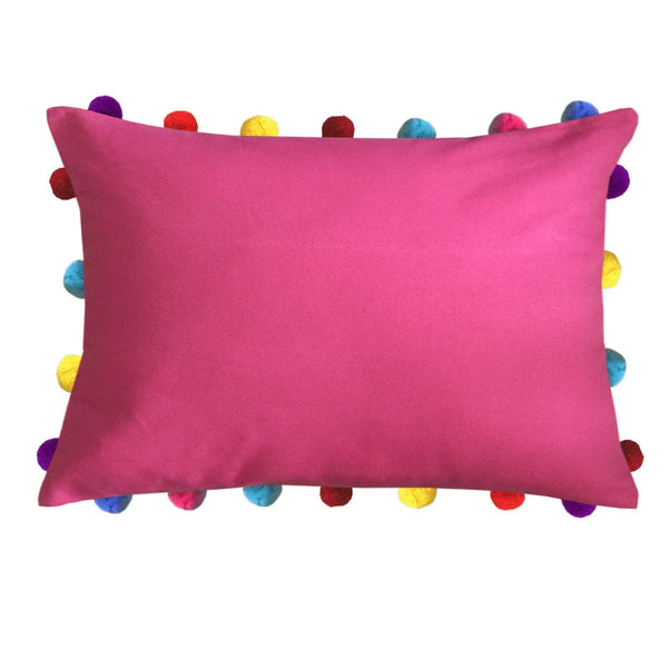 Lushomes Rasberry Cushion Cover with Colorful Pom poms (5 pcs, 14 x 20”) - Lushomes