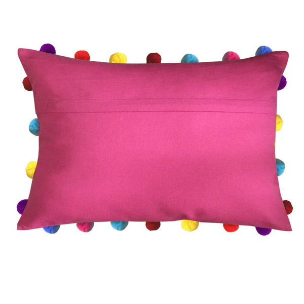 Lushomes Rasberry Cushion Cover with Colorful Pom poms (5 pcs, 14 x 20”) - Lushomes