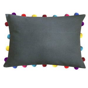 Lushomes Sedona Sage Cushion Cover with Colorful Pom poms (Single pc, 14 x 20”) - Lushomes