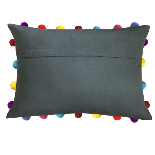 Lushomes Sedona Sage Cushion Cover with Colorful Pom poms (5 pcs, 14 x 20”) - Lushomes