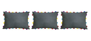 Lushomes Sedona Sage Cushion Cover with Colorful Pom poms (3 pcs, 14 x 20”) - Lushomes