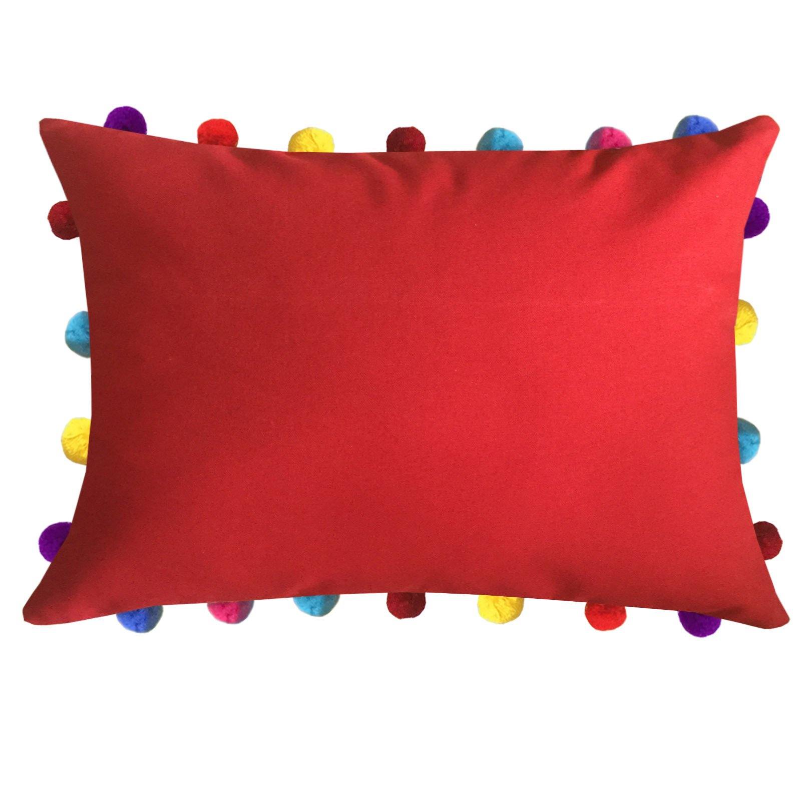 Lushomes Tomato Cushion Cover with Colorful Pom poms (Single pc, 14 x 20”) - Lushomes