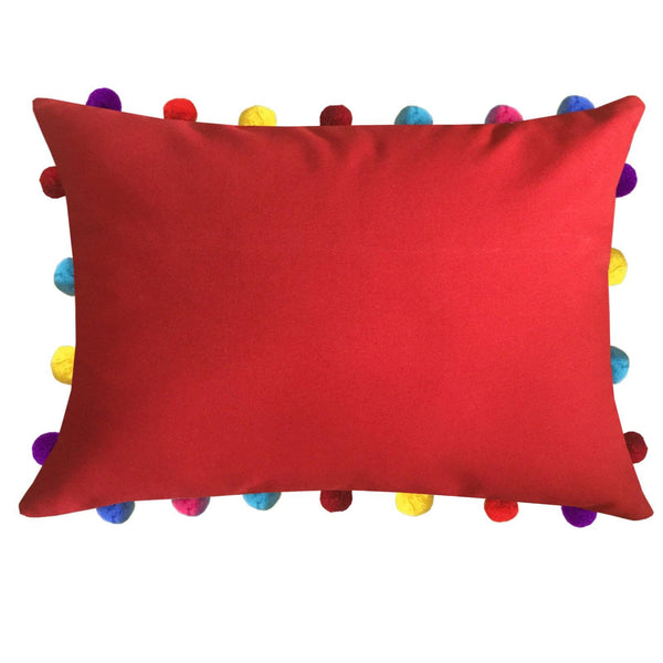 Lushomes Tomato Cushion Cover with Colorful Pom poms (3 pcs, 14 x 20”) - Lushomes