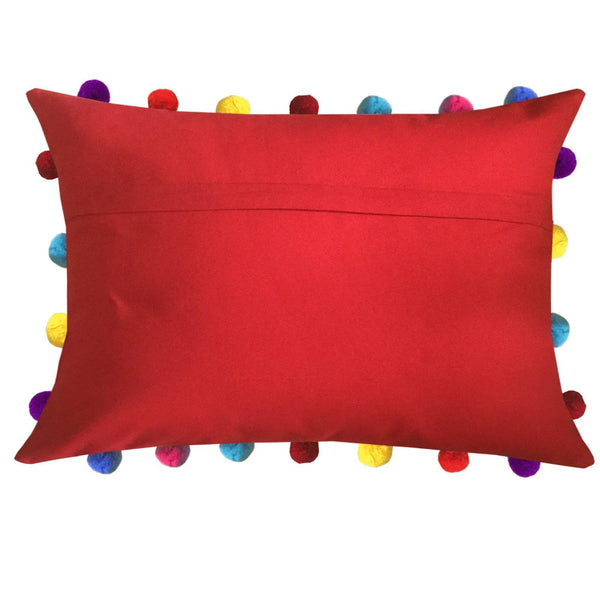 Lushomes Tomato Cushion Cover with Colorful Pom poms (3 pcs, 14 x 20”) - Lushomes
