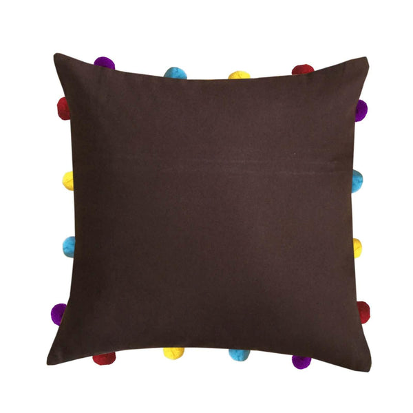 Lushomes French Roast Cushion Cover with Colorful pom poms (5 pcs, 14 x 14”) - Lushomes