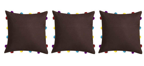 Lushomes French Roast Cushion Cover with Colorful pom poms (3 pcs, 14 x 14”) - Lushomes