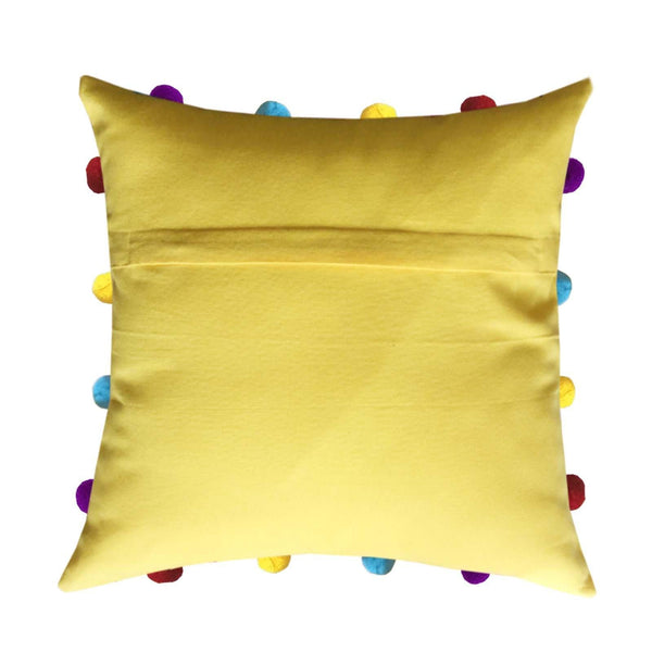 Lushomes Lemon Chrome Cushion Cover with Colorful pom poms (Single pc, 14 x 14”) - Lushomes