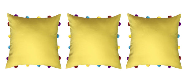 Lushomes cushion cover 14x14, boho cushion covers, sofa pillow cover, cushion covers with tassels, cushion cover with pom pom (14x14 Inches, Set of 1, Yellow)