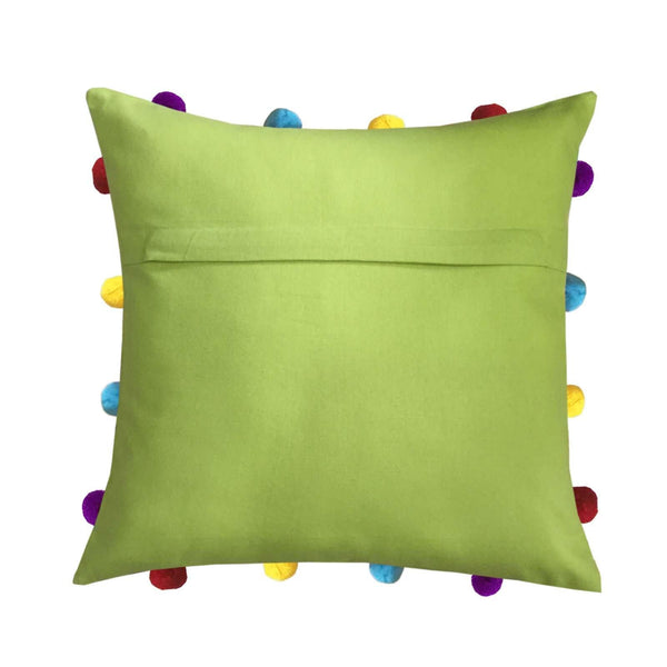 Lushomes Palm Cushion Cover with Colorful pom poms (Single pc, 14 x 14”) - Lushomes