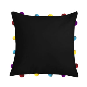 Lushomes Pirate Black Cushion Cover with Colorful pom poms (Single pc, 14 x 14”) - Lushomes