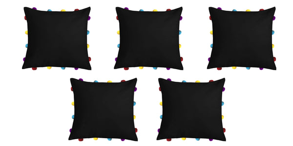 Lushomes cushion cover 14x14, boho cushion covers, sofa pillow cover, cushion covers with tassels, cushion cover with pom pom (14x14 Inches, Set of 1, Black )