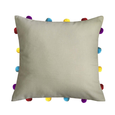 Lushomes Sand Cushion Cover with Colorful pom poms (Single pc, 14 x 14”) - Lushomes