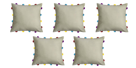 Lushomes Sand Cushion Cover with Colorful pom poms (5 pcs, 14 x 14”) - Lushomes