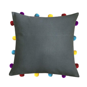 Lushomes Sedona Sage Cushion Cover with Colorful pom poms (Single pc, 14 x 14”) - Lushomes