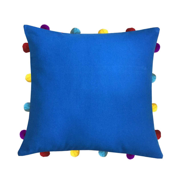 Lushomes Sky Diver Cushion Cover with Colorful pom poms (3 pcs, 14 x 14”) - Lushomes