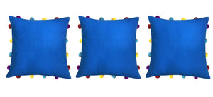 Lushomes Sky Diver Cushion Cover with Colorful pom poms (3 pcs, 14 x 14”) - Lushomes