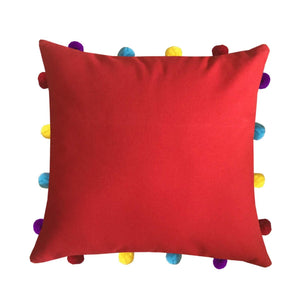 Lushomes Tomato Cushion Cover with Colorful pom poms (Single pc, 14 x 14”) - Lushomes