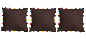 Lushomes French Roast Cushion Cover with Colorful pom poms (3 pcs, 16 x 16”) - Lushomes