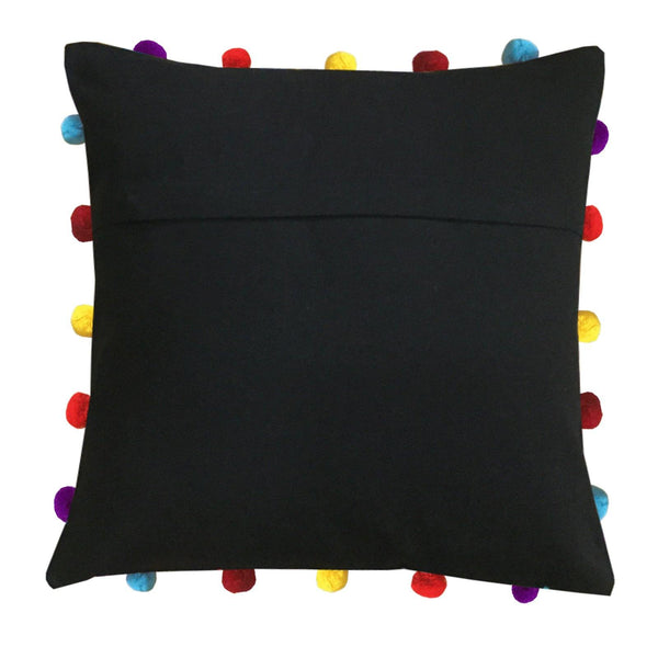 Lushomes Pirate Black Cushion Cover with Colorful pom poms (3 pcs, 16 x 16”) - Lushomes