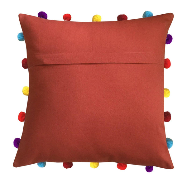 Lushomes Red Wood Cushion Cover with Colorful pom poms (5 pcs, 16 x 16”) - Lushomes