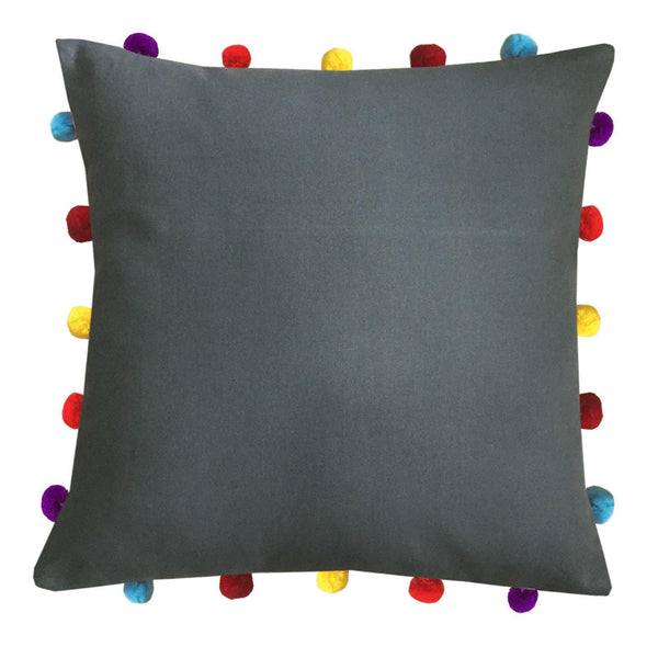 Lushomes Sedona Sage Cushion Cover with Colorful pom poms (3 pcs, 16 x 16”) - Lushomes