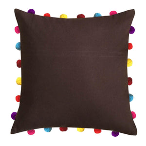Lushomes French Roast Cushion Cover with Colorful Pom pom (Single pc, 18 x 18”) - Lushomes