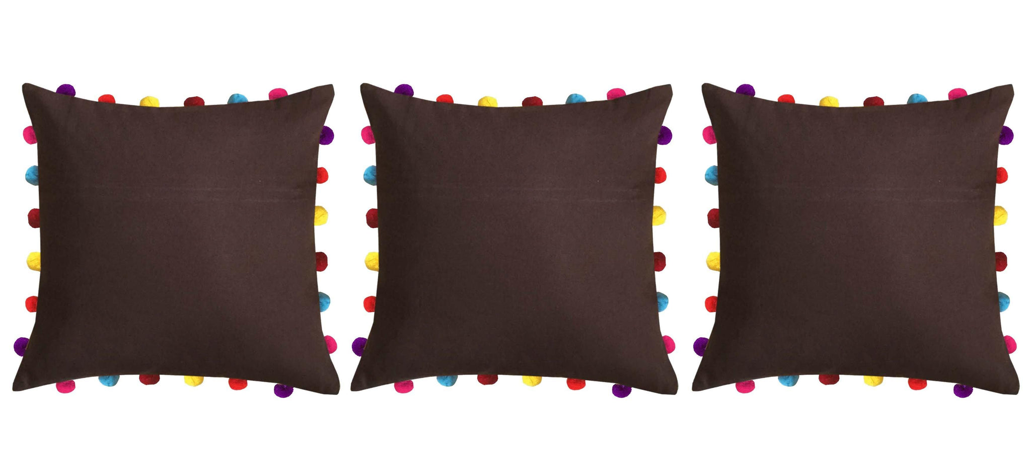 Lushomes French Roast Cushion Cover with Colorful Pom pom (3 pcs, 18 x 18”) - Lushomes