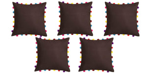 Lushomes French Roast Cushion Cover with Colorful Pom pom (5 pcs, 18 x 18”) - Lushomes
