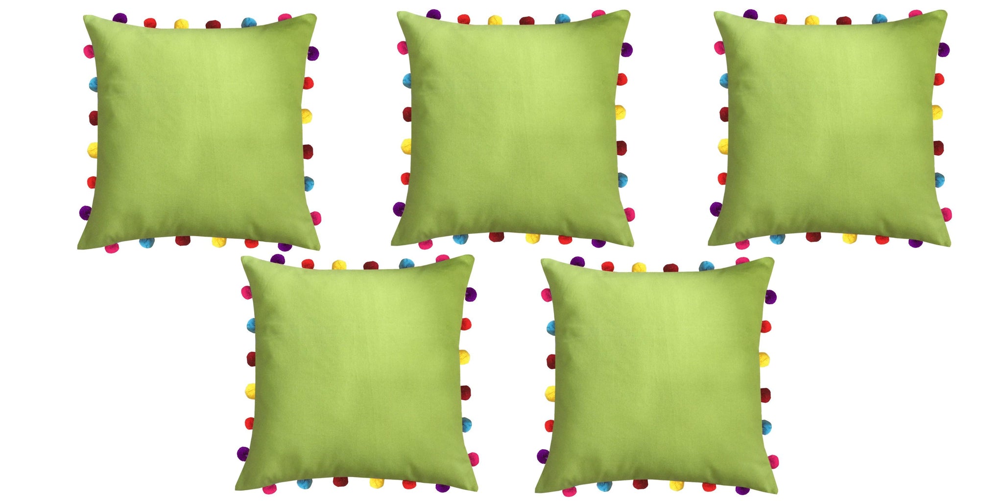 Lushomes Palm Cushion Cover with Colorful Pom pom (5 pcs, 18 x 18”) - Lushomes
