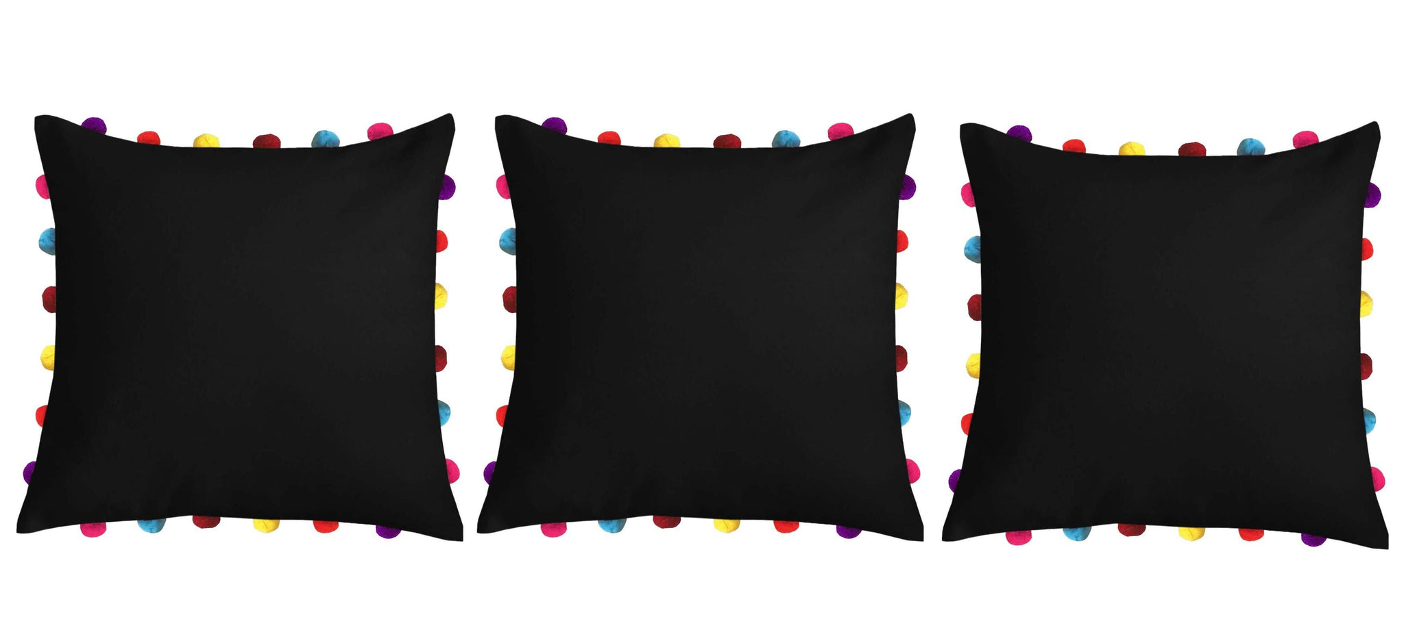 Lushomes Pirate Black Cushion Cover with Colorful Pom pom (3 pcs, 18 x 18”) - Lushomes
