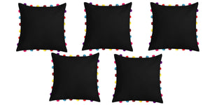 Lushomes Pirate Black Cushion Cover with Colorful Pom pom (5 pcs, 18 x 18”) - Lushomes