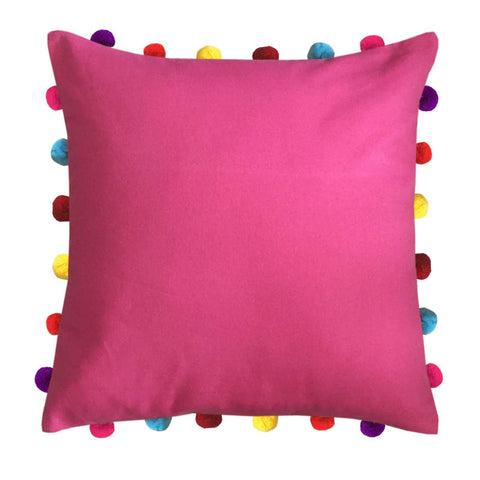 Lushomes Rasberry Cushion Cover with Colorful Pom pom (Single pc, 18 x 18”) - Lushomes