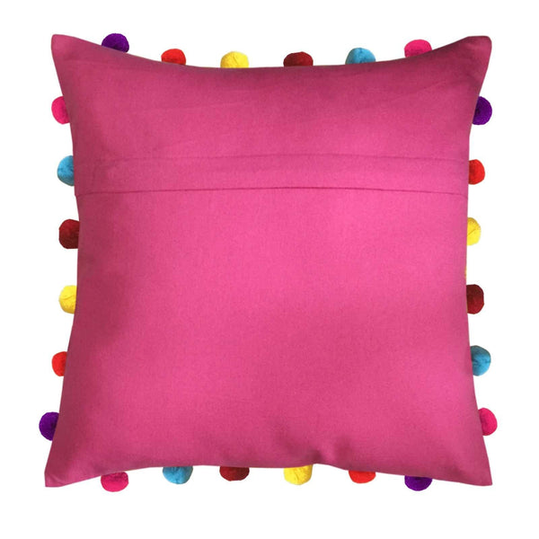 Lushomes Rasberry Cushion Cover with Colorful Pom pom (3 pcs, 18 x 18”) - Lushomes