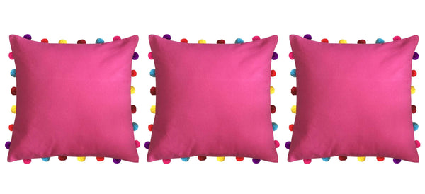 Lushomes Rasberry Cushion Cover with Colorful Pom pom (3 pcs, 18 x 18”) - Lushomes
