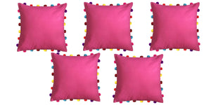 Lushomes Rasberry Cushion Cover with Colorful Pom pom (5 pcs, 18 x 18”) - Lushomes
