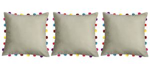 Lushomes Sand Cushion Cover with Colorful Pom pom (3 pcs, 18 x 18”) - Lushomes