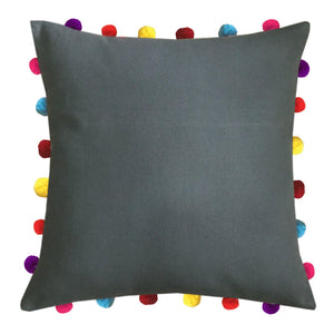 Lushomes Sedona Sage Cushion Cover with Colorful Pom pom (Single pc, 18 x 18”) - Lushomes